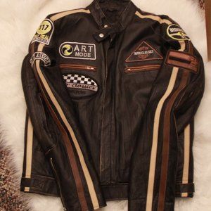 EMC Men's Leather Motorcycle Jacket, Size M